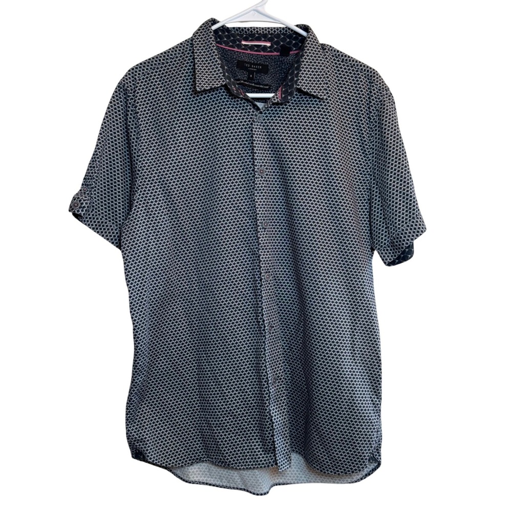 Ted Baker London Mens Size 5 Geometric Print Short Sleeve Button Down Shirt
